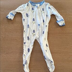 White and Blue Floral Baby One-Piece Footed Sleeper
